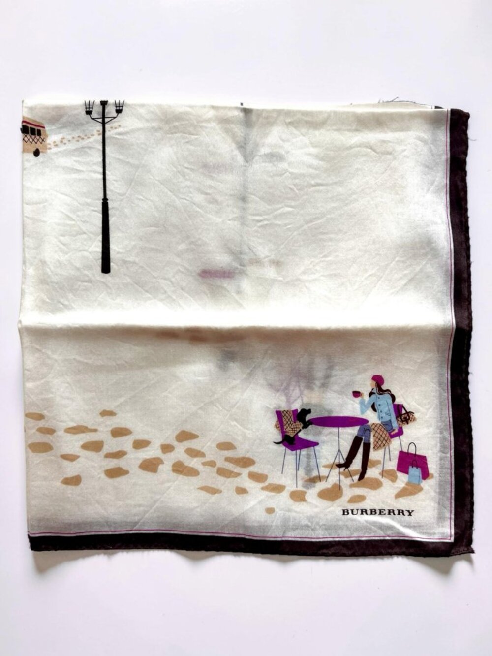 Burberrys Neck-kerchief 19.5" cotton ligh green ivery putplr dogs and lady(85 - Picture 4 of 11